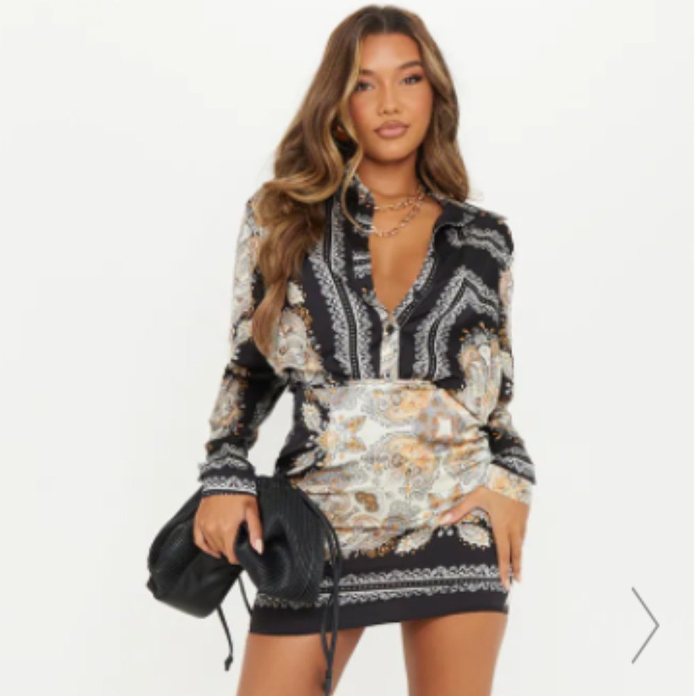 NWT Black Chain Print Silky Mini Skirt